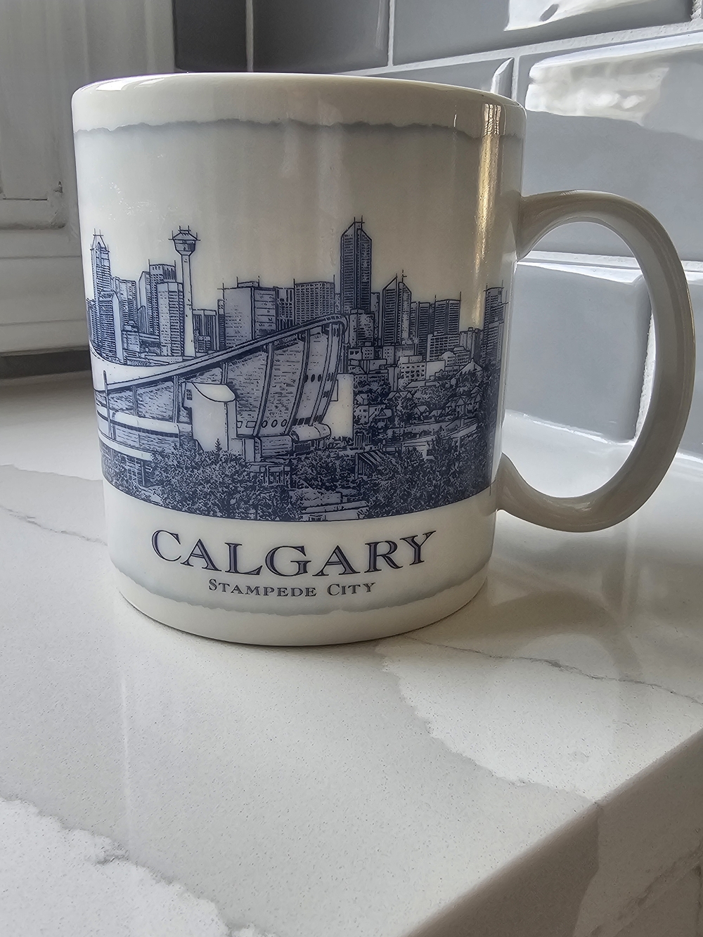 Starbucks White and Blue Calgary Skyline Ceramic Mug